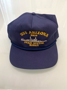 Vintage USS Arizona BB39 Pearl Harbor Hawaii Snapback Hat Made in USA Blue Cap
